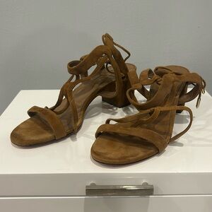 aquazzura strappy heels brown suede shoes